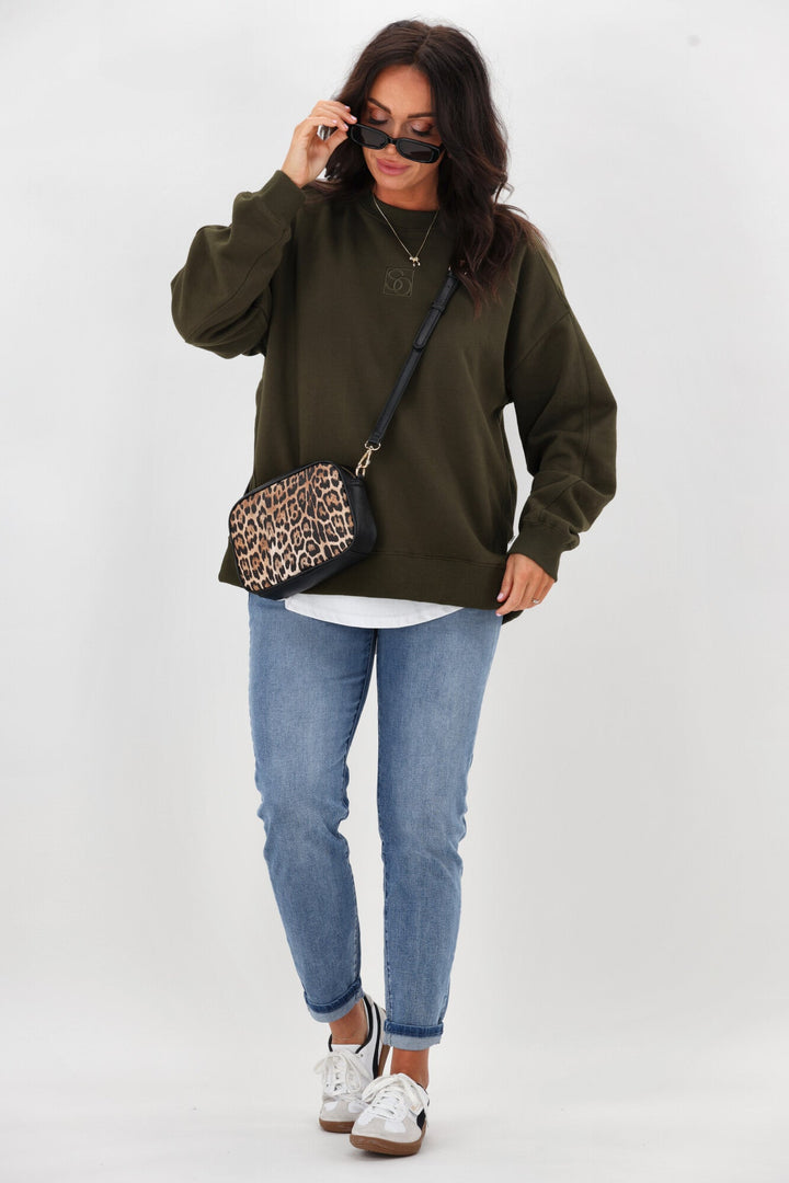 Essentials Monogrammed Crew Olive