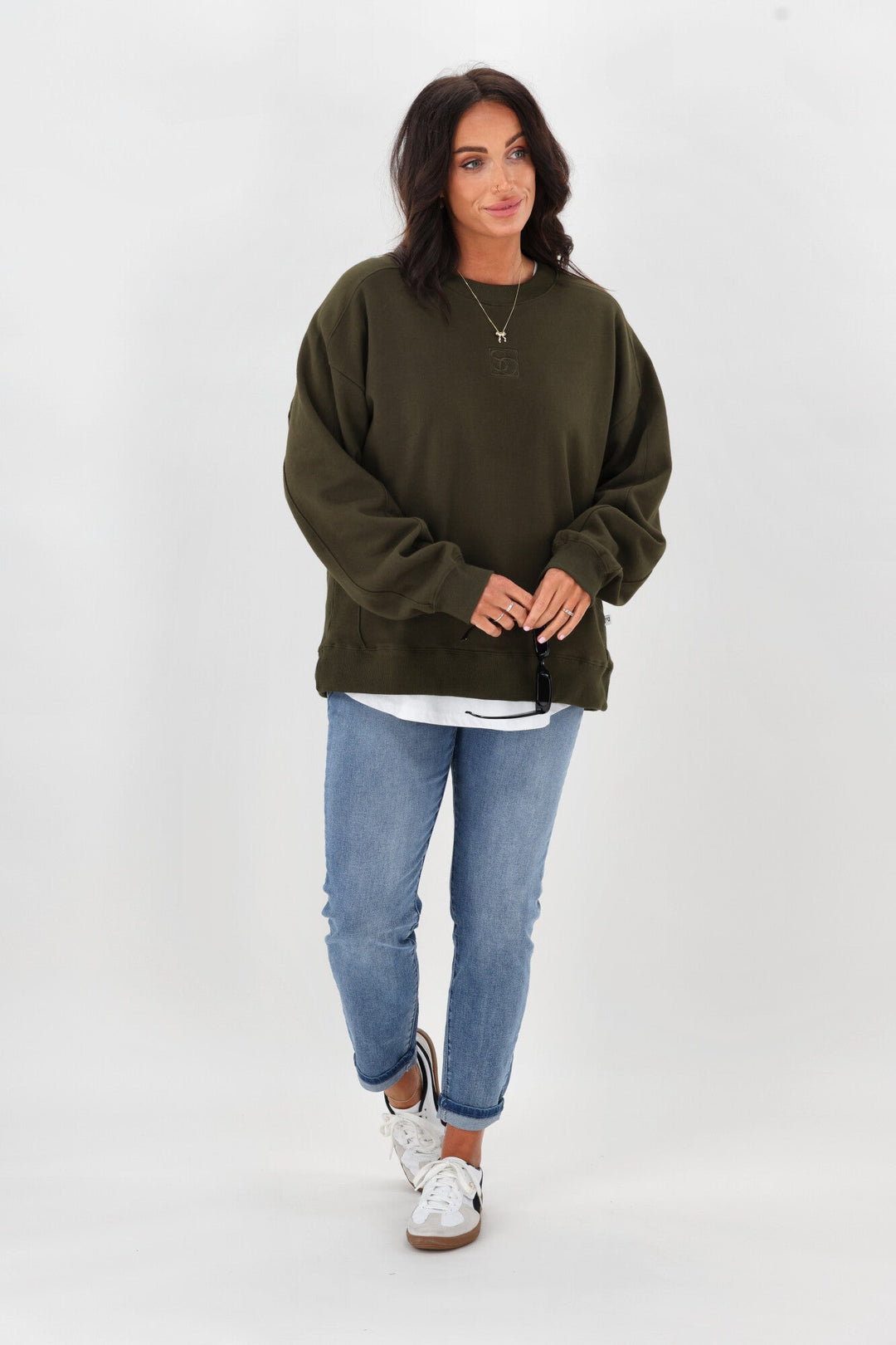 Essentials Monogrammed Crew Olive