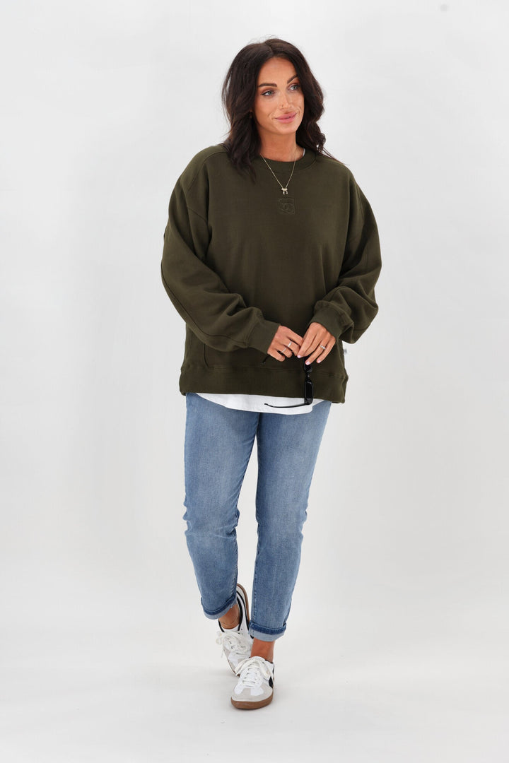 Essentials Monogrammed Crew Olive
