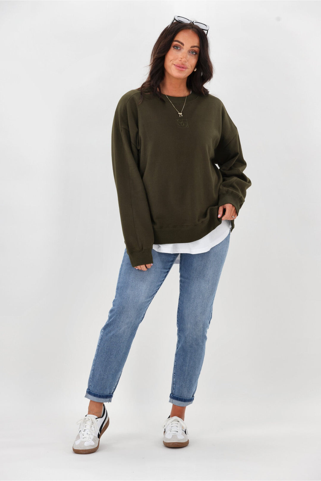Essentials Monogrammed Crew Olive