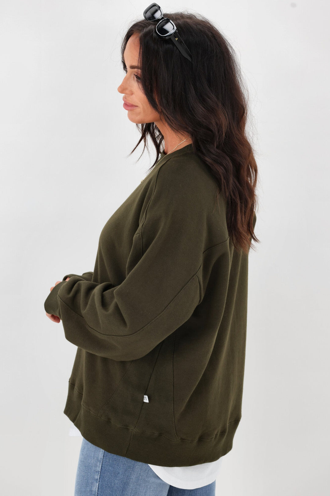 Essentials Monogrammed Crew Olive