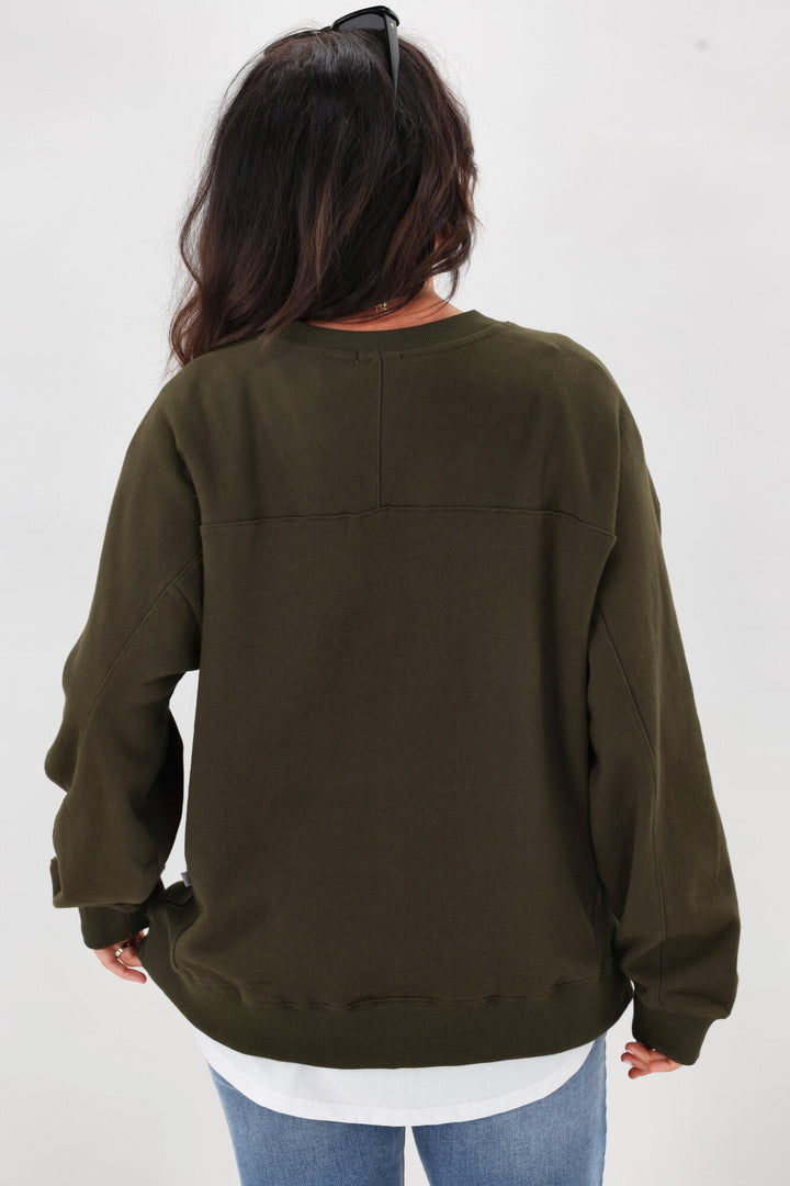 Essentials Monogrammed Crew Olive