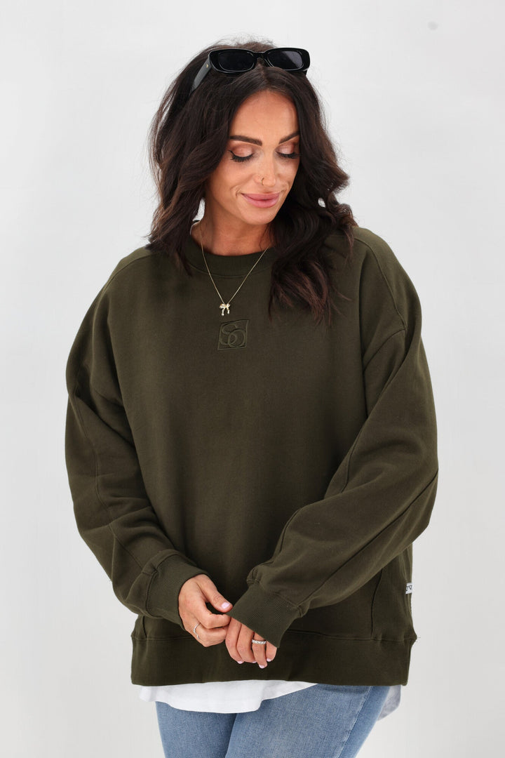 Essentials Monogrammed Crew Olive