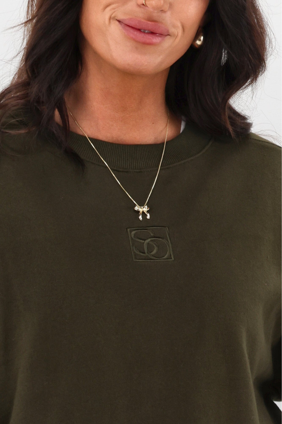 Essentials Monogrammed Crew Olive