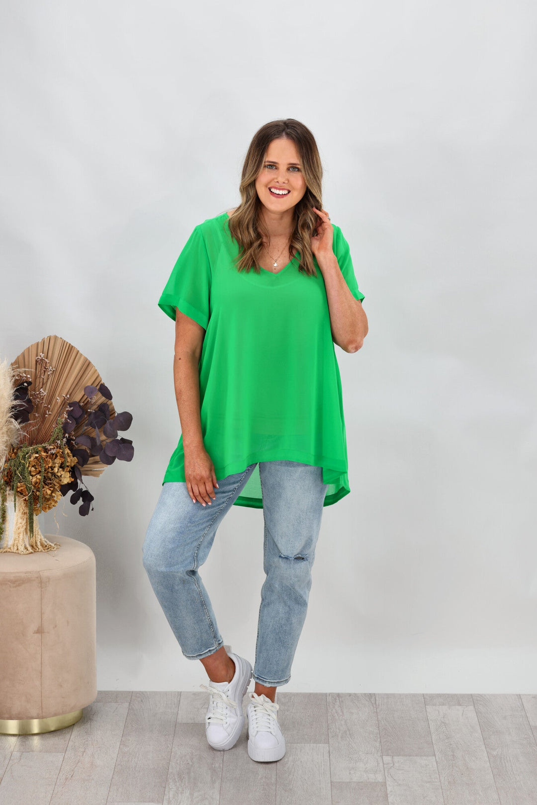 Label Bridgette Hi Lo Chiffon Top Green