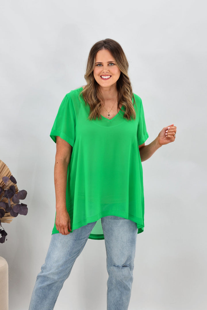 Label Bridgette Hi Lo Chiffon Top Green