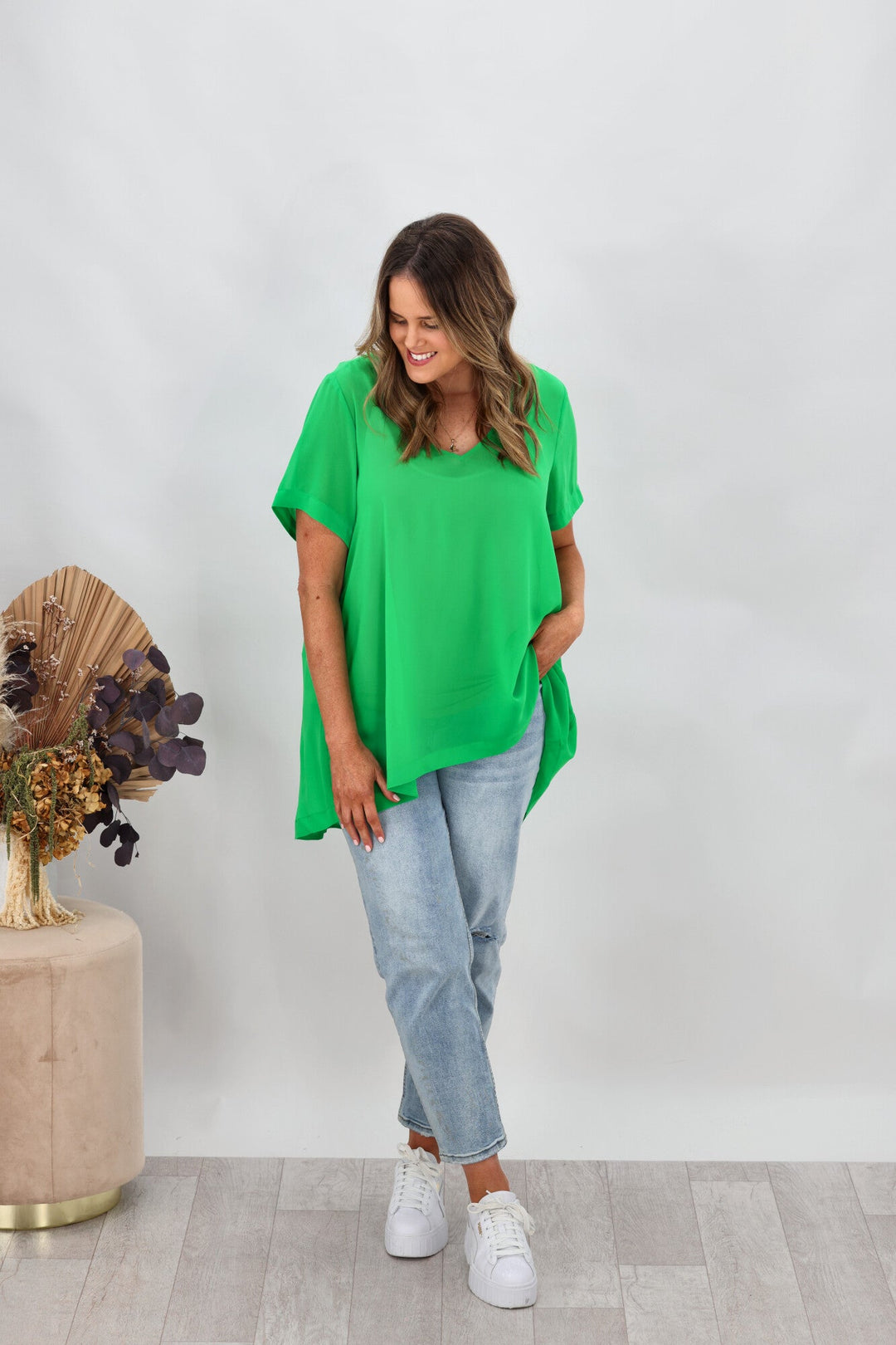 Label Bridgette Hi Lo Chiffon Top Green