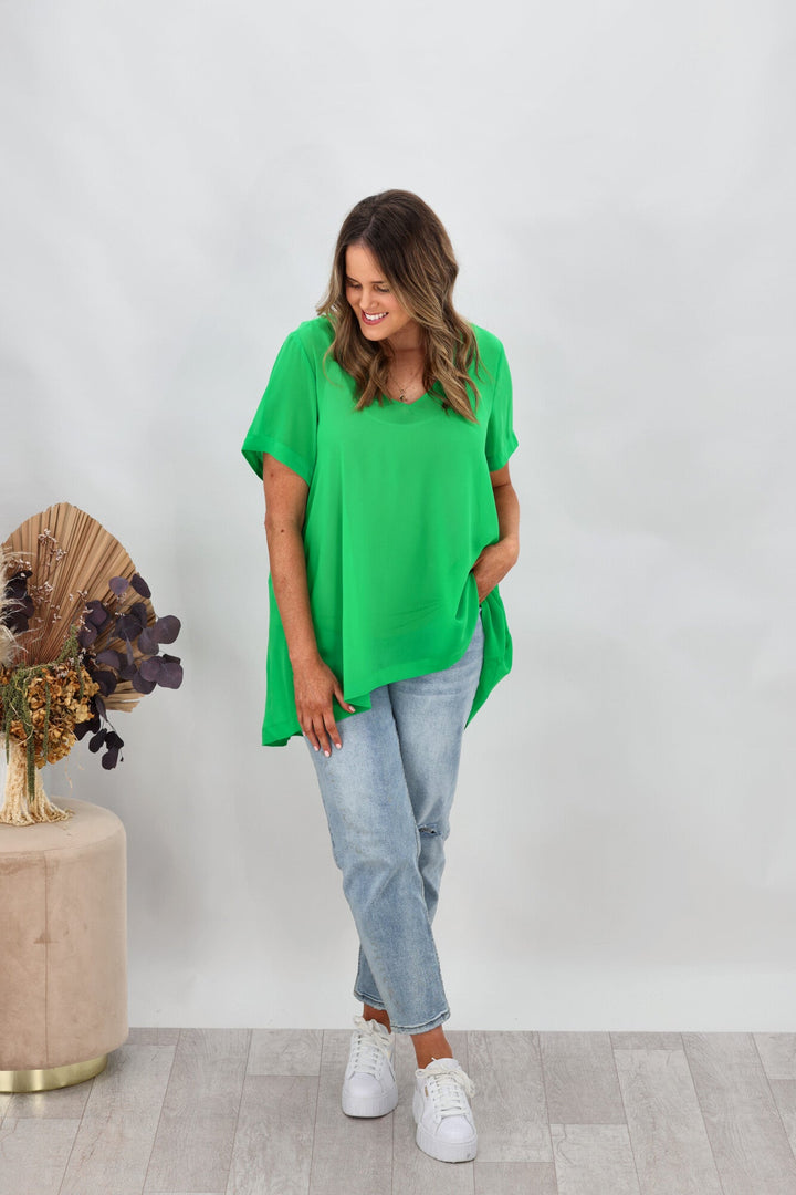 Label Bridgette Hi Lo Chiffon Top Green