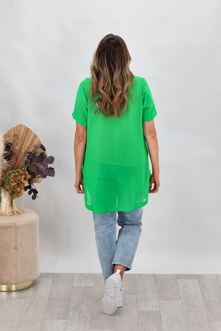 Label Bridgette Hi Lo Chiffon Top Green