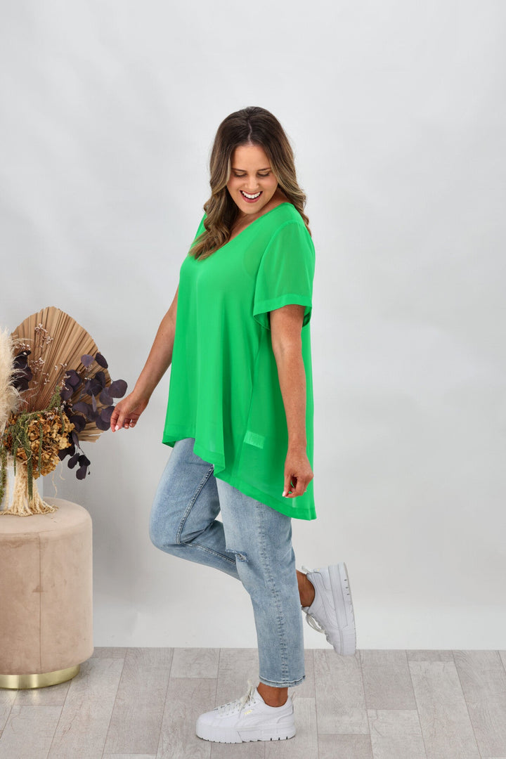 Label Bridgette Hi Lo Chiffon Top Green
