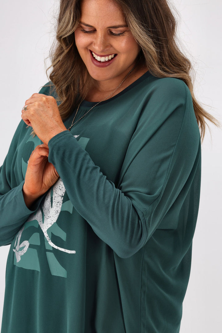 Label Kateri Foil Print Top Teal