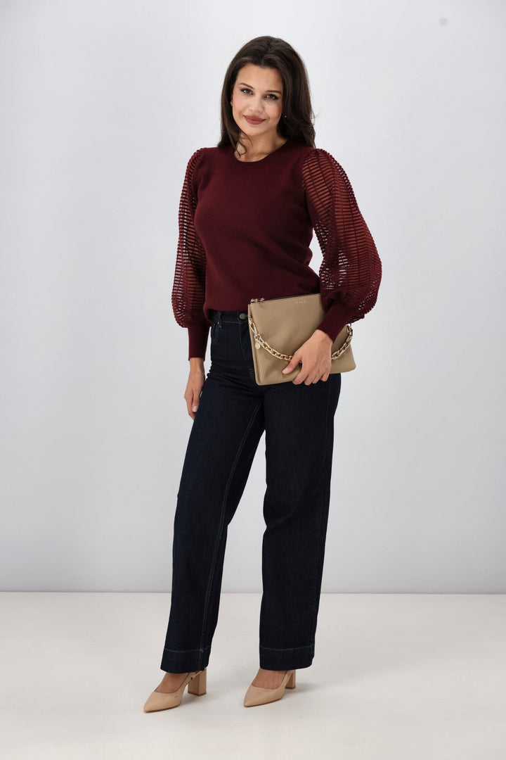 Label Olivia Contrast Sleeve Knit Top Merlot