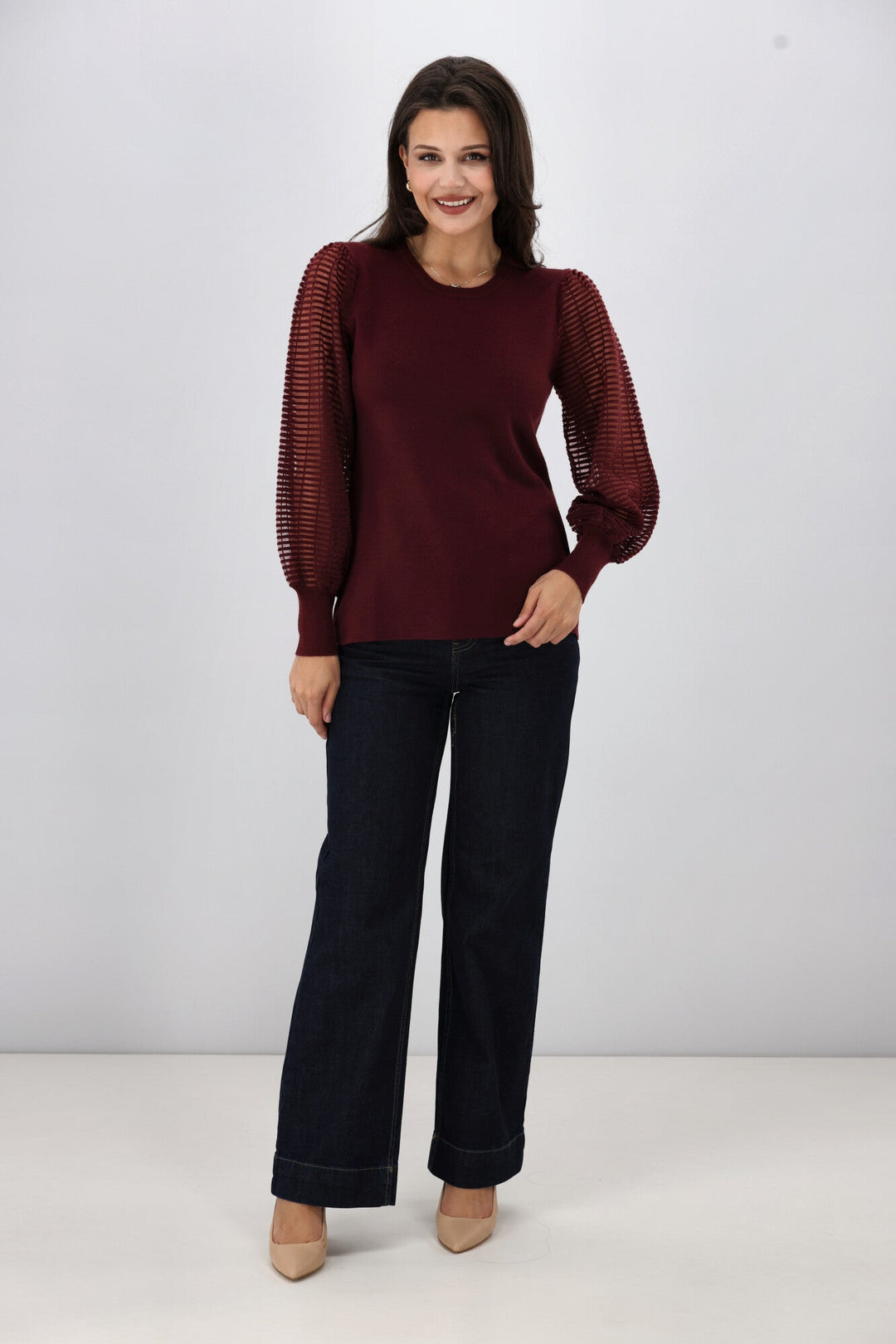 Label Olivia Contrast Sleeve Knit Top Merlot