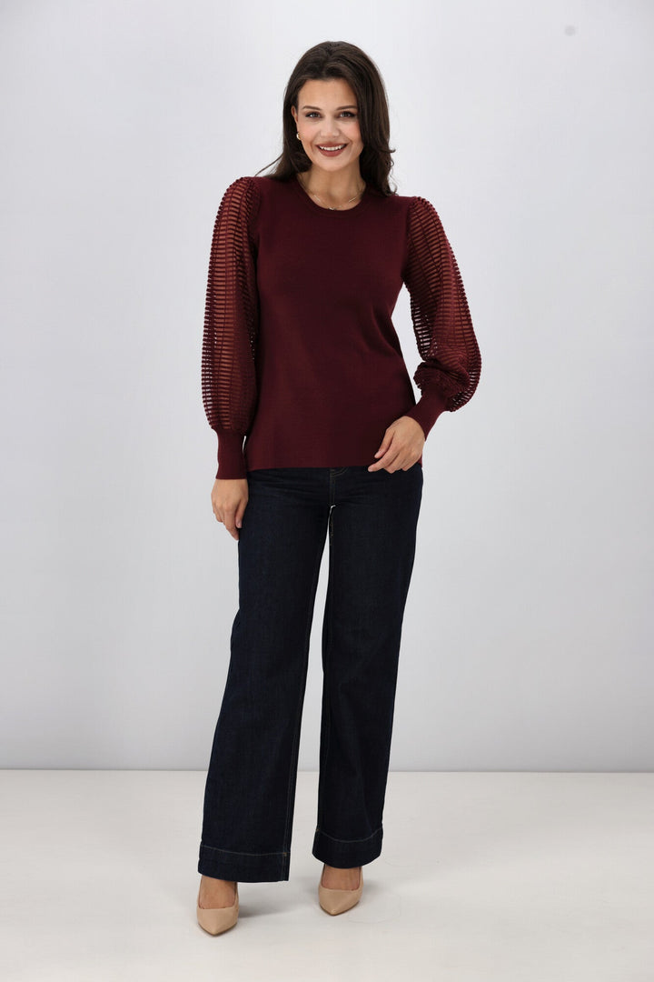Label Olivia Contrast Sleeve Knit Top Merlot