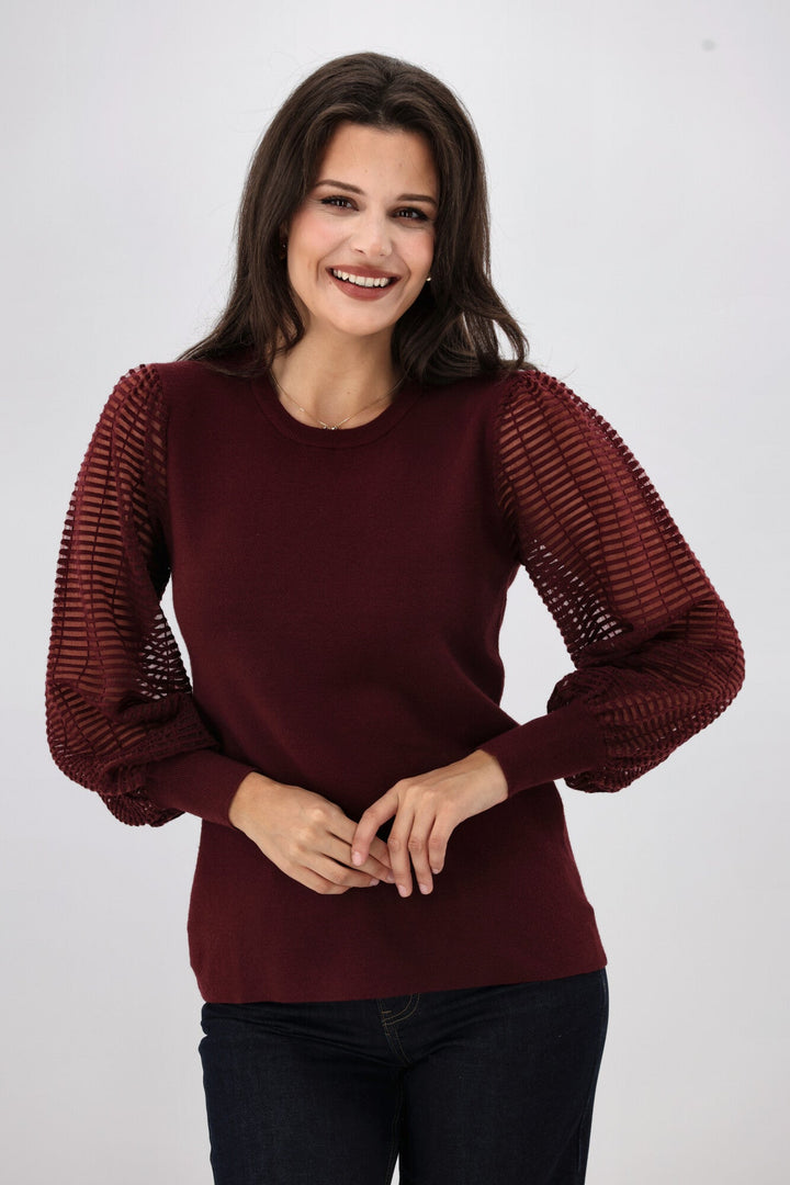 Label Olivia Contrast Sleeve Knit Top Merlot