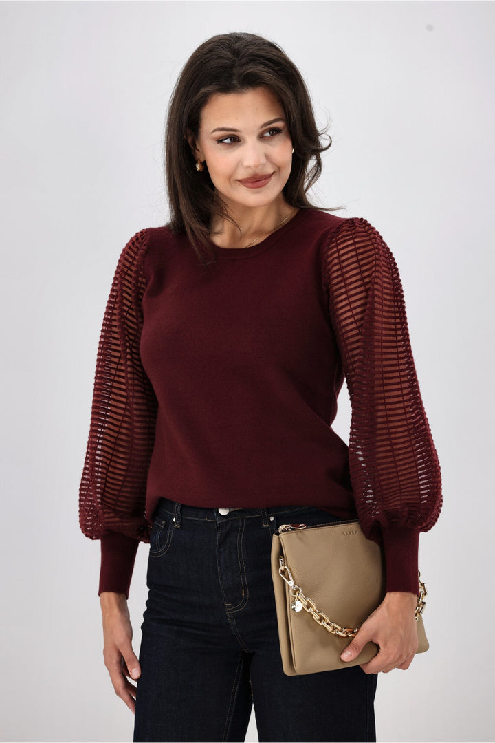 Label Olivia Contrast Sleeve Knit Top Merlot
