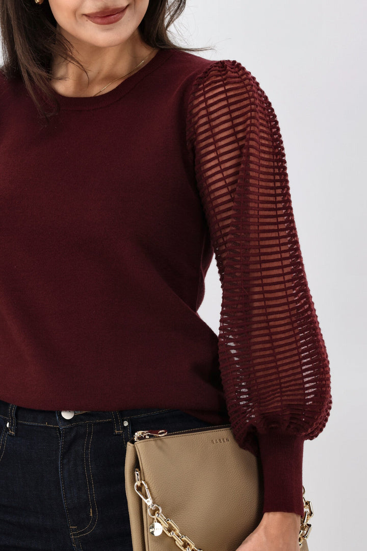 Label Olivia Contrast Sleeve Knit Top Merlot