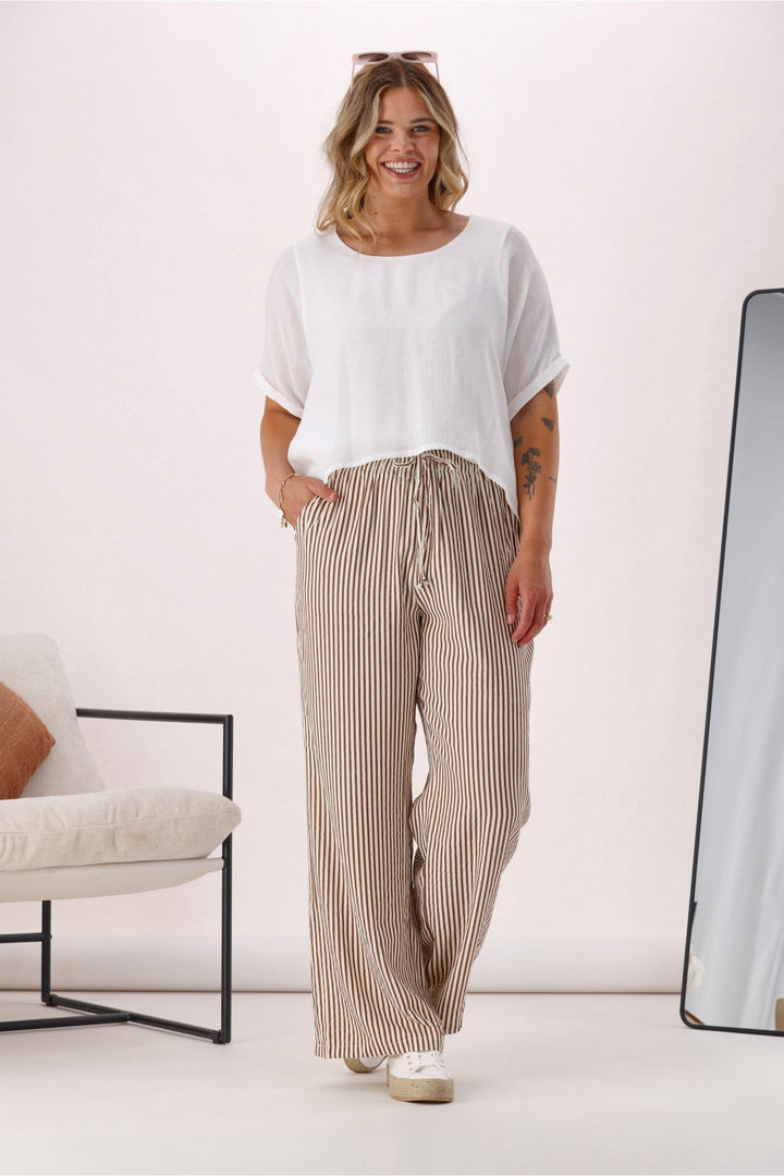 Label Ravi Wide Leg Pants Chocolate Stripe
