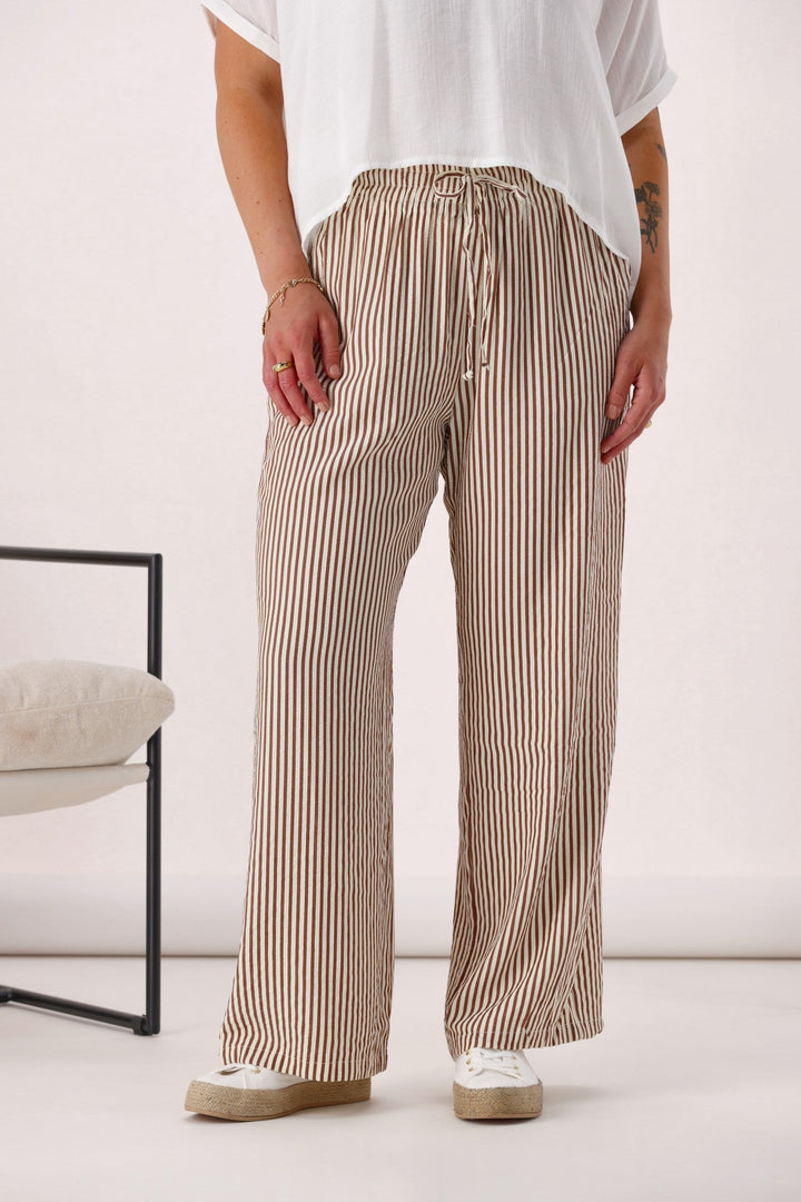 Label Ravi Wide Leg Pants Chocolate Stripe