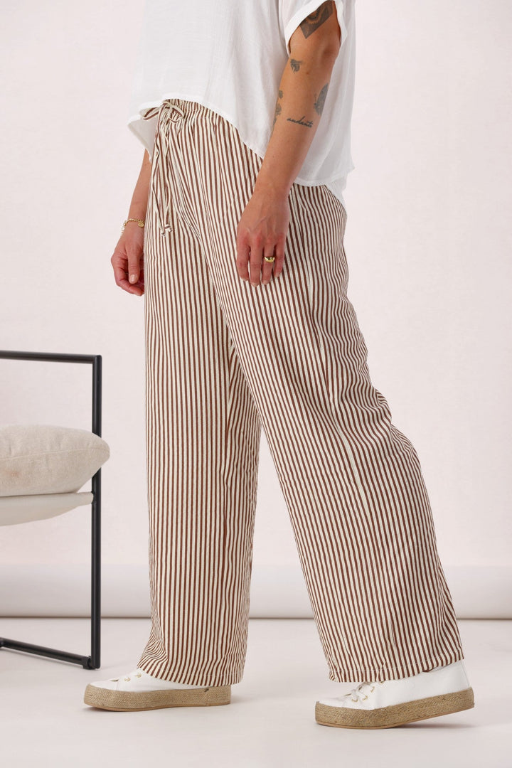 Label Ravi Wide Leg Pants Chocolate Stripe