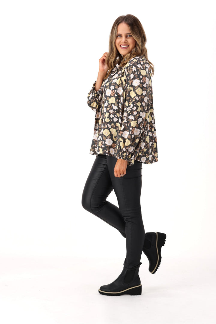 Salty Bright Riley Floral Top Black
