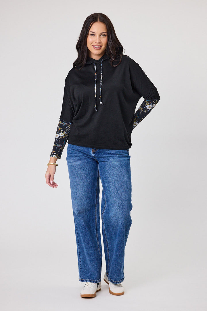 Alpine by Halifax Contrast Sleeve Hoodie Black
