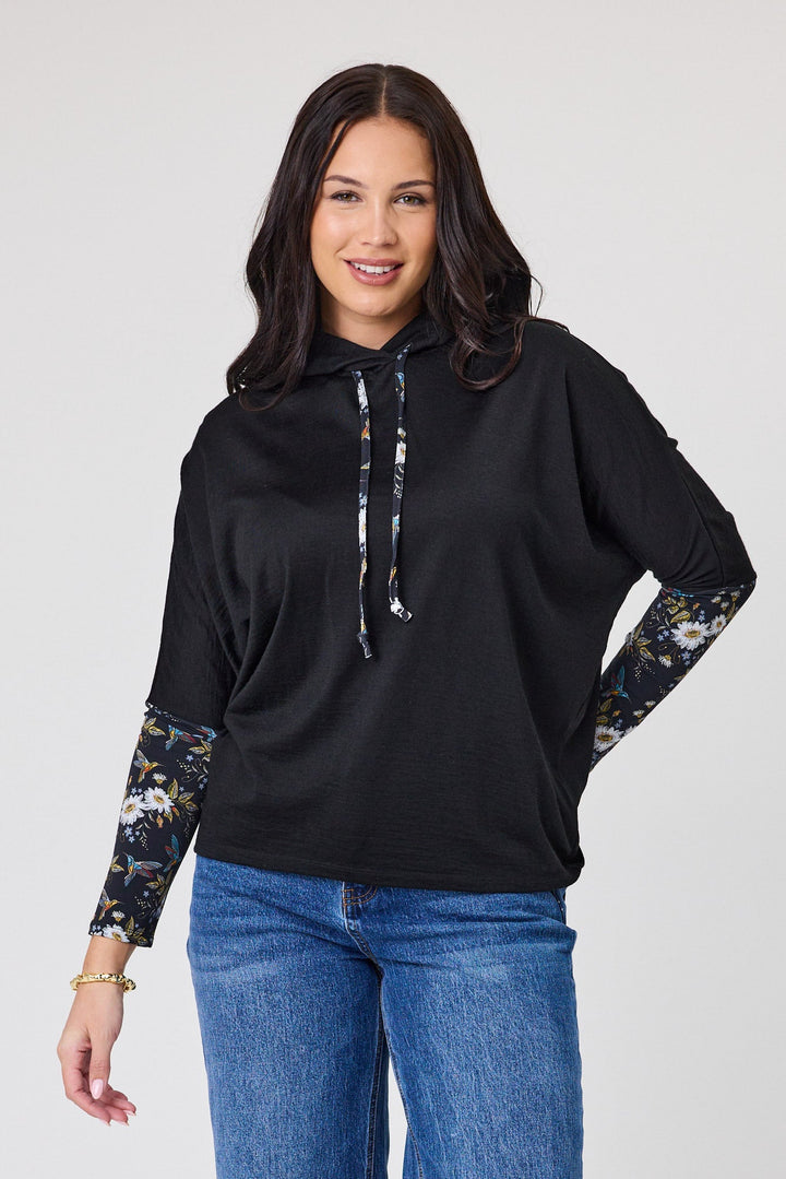 Alpine by Halifax Contrast Sleeve Hoodie Black