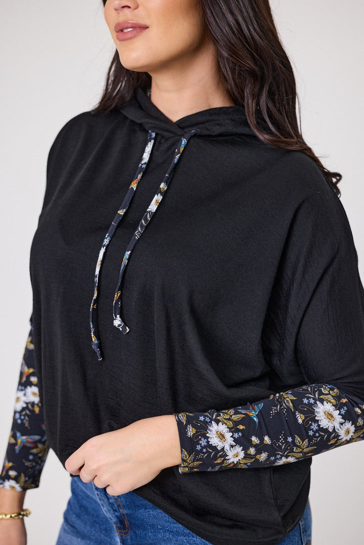 Alpine by Halifax Contrast Sleeve Hoodie Black