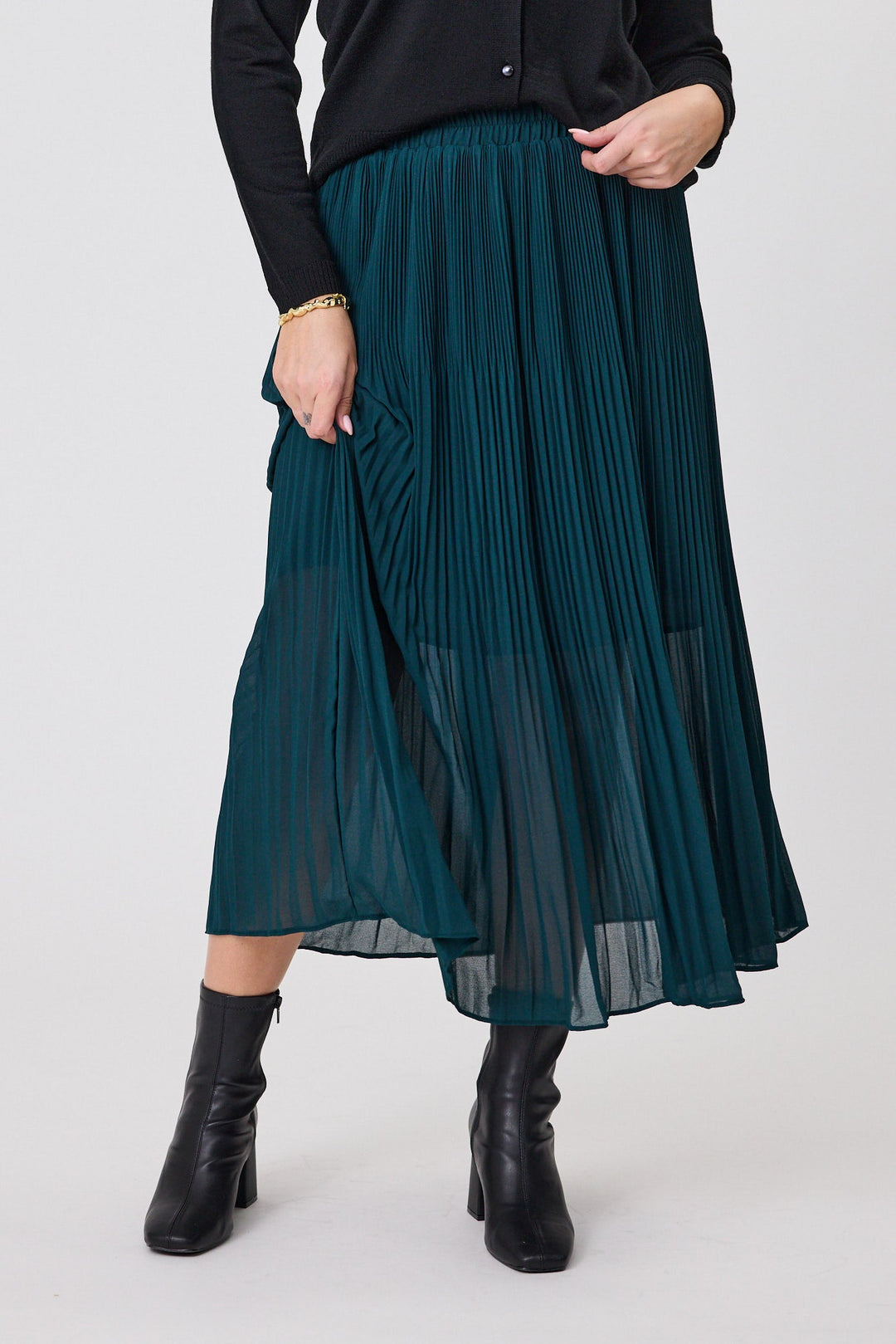 Gloss The Label Lula Variagated Pleated Skirt Petrol