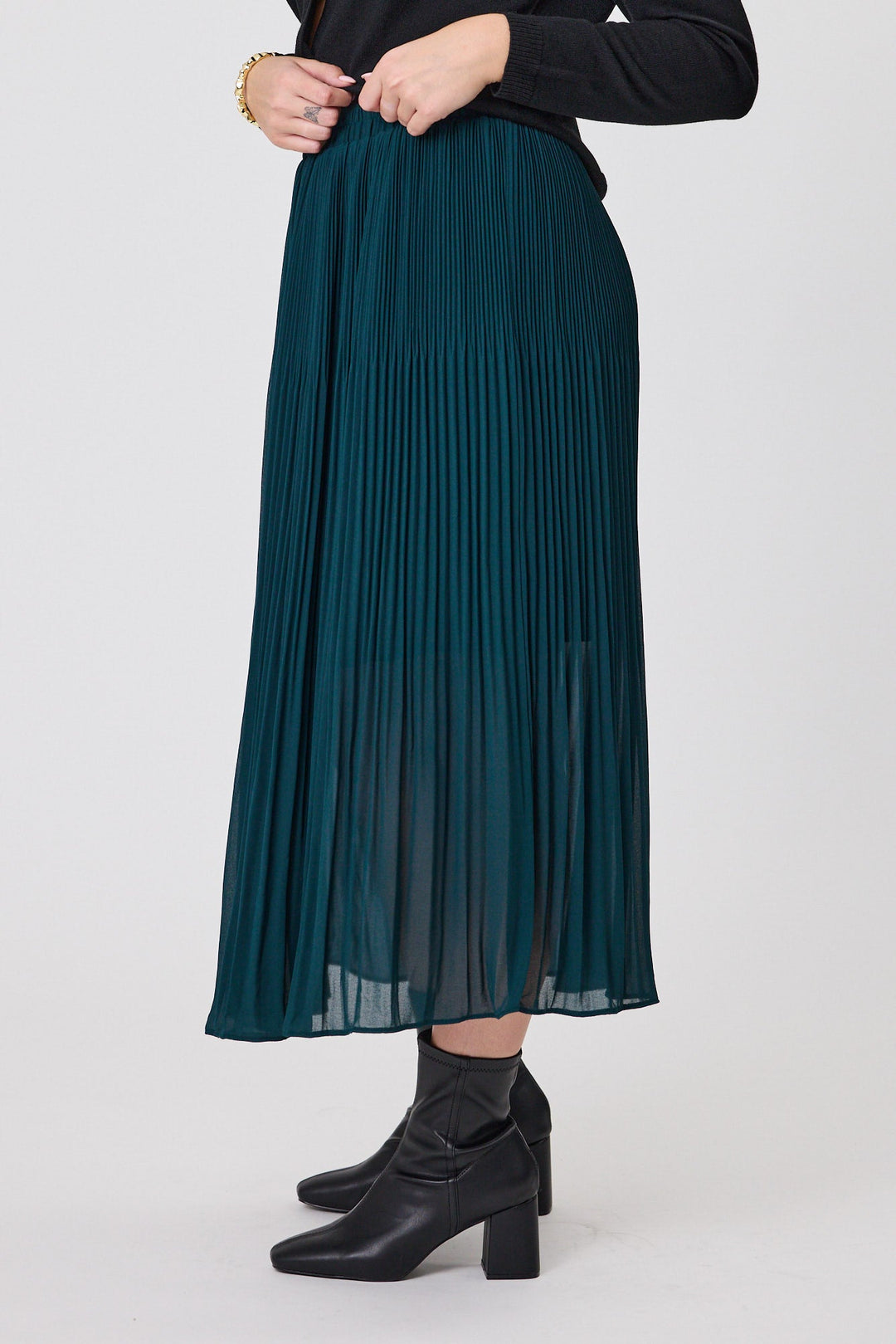 Gloss The Label Lula Variagated Pleated Skirt Petrol