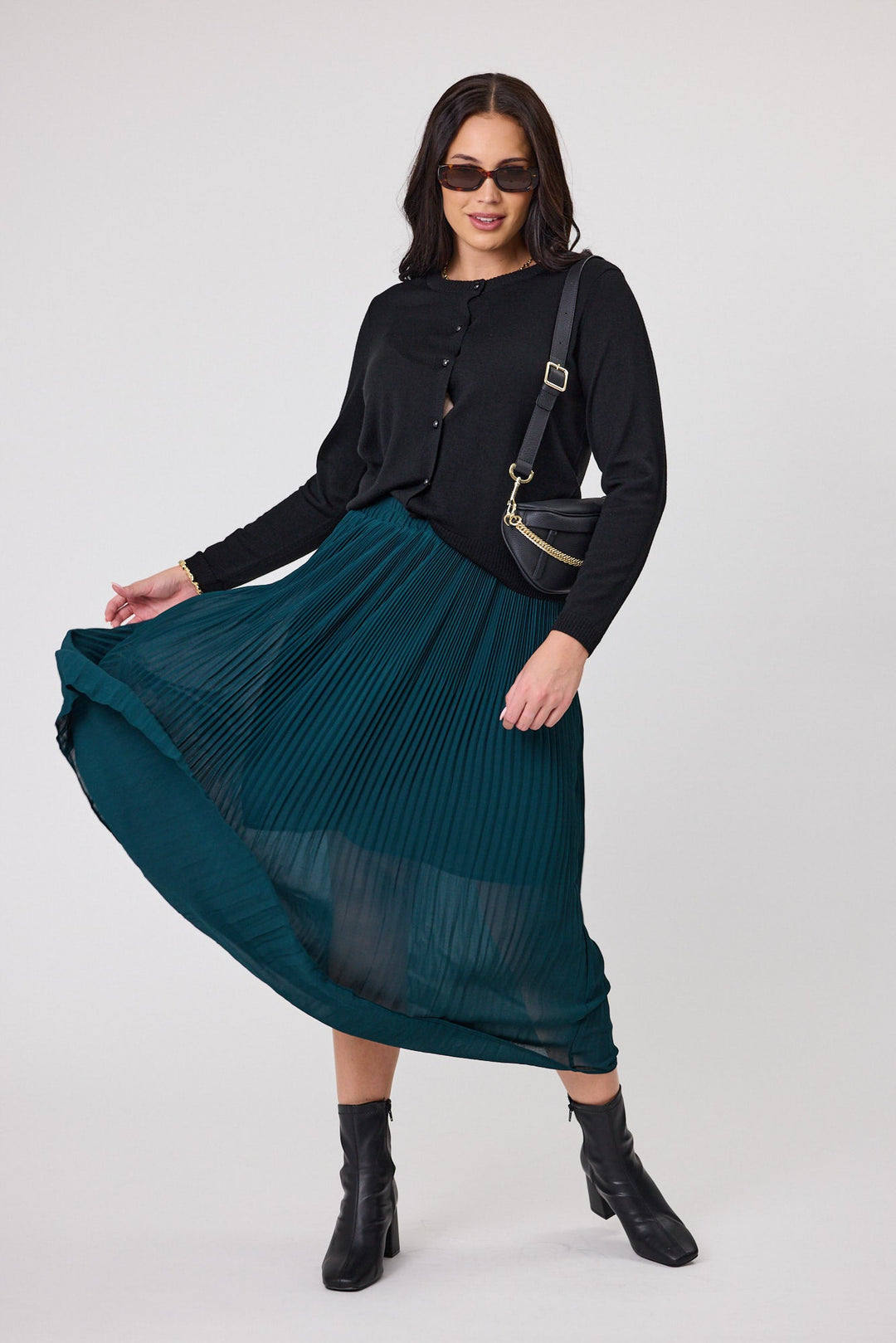 Gloss The Label Lula Variagated Pleated Skirt Petrol