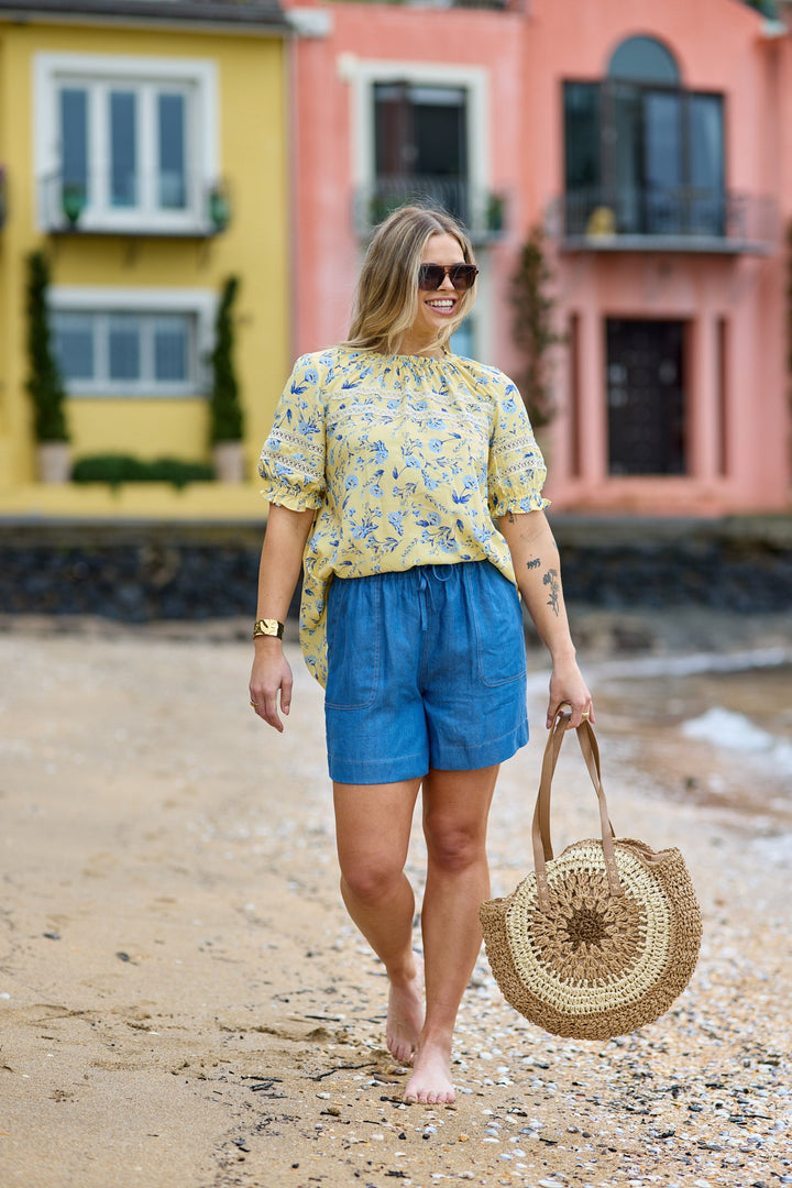Label Orriella Top Yellow Blue Floral