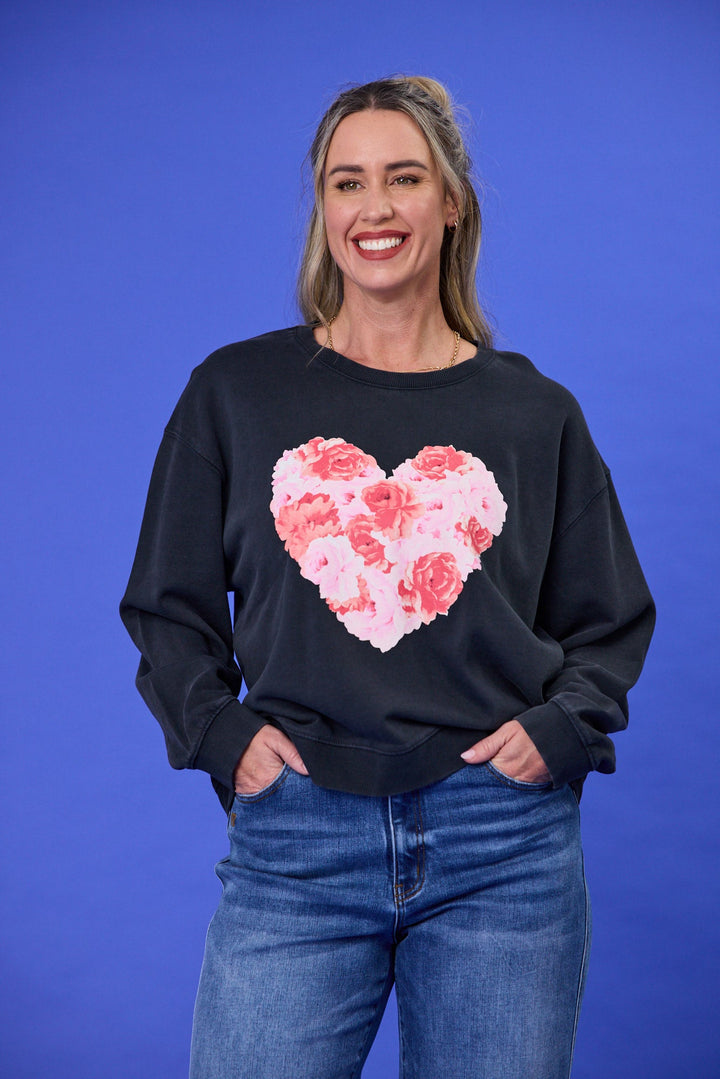 Rebel Club Peony Love Crew Washed Black