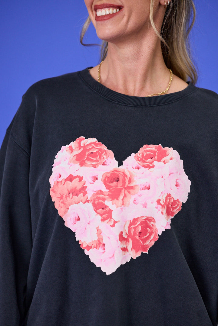 Rebel Club Peony Love Crew Washed Black