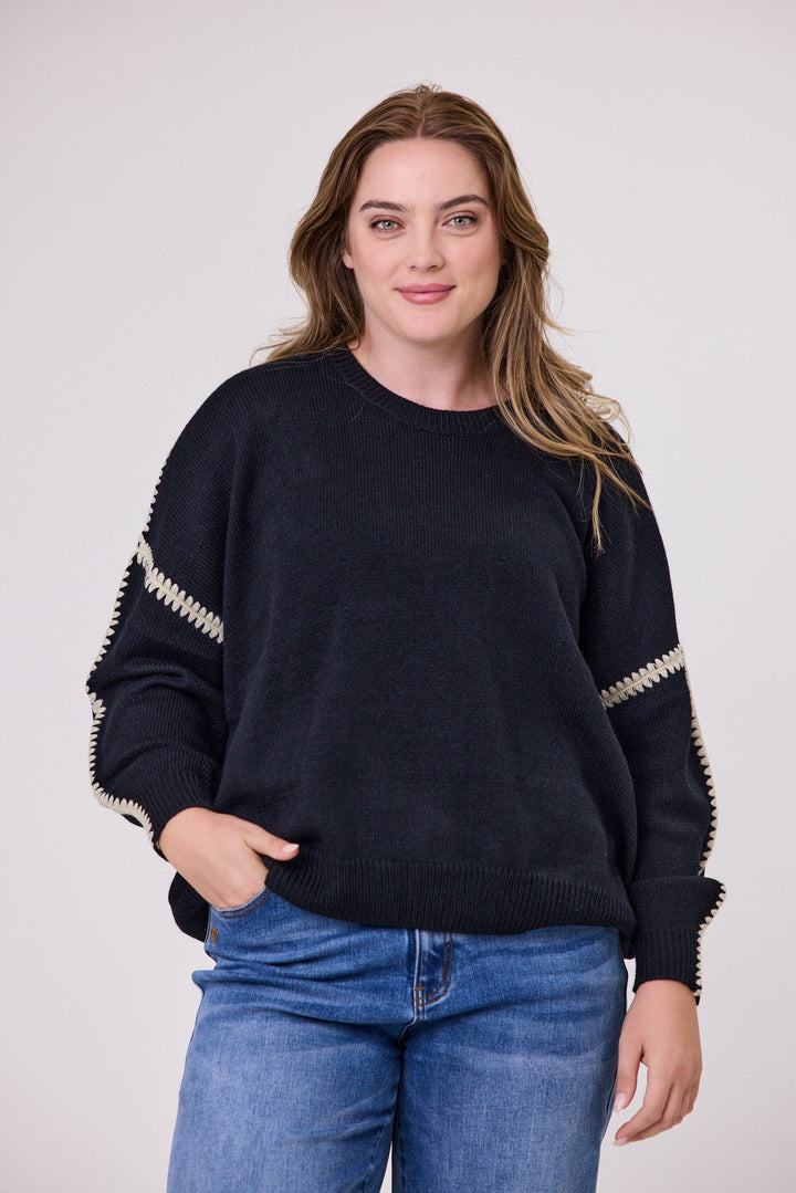 Label Blanket Stitch Sweater Black