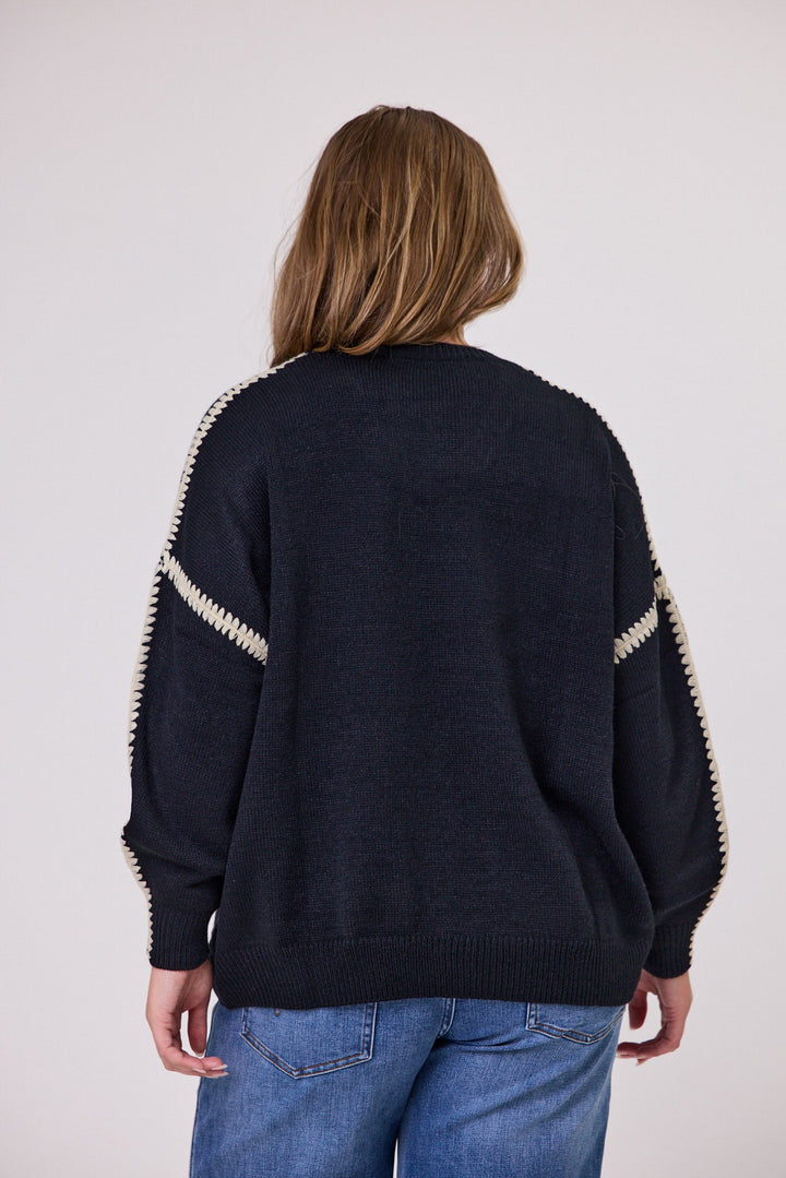 Label Blanket Stitch Sweater Black