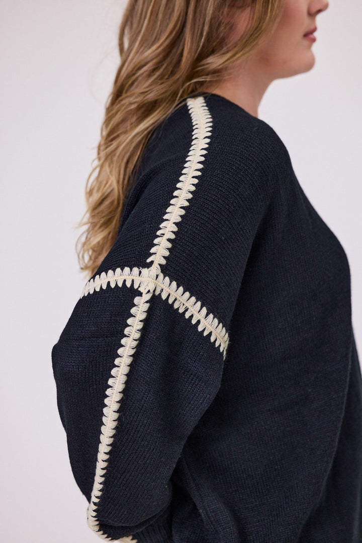 Label Blanket Stitch Sweater Black