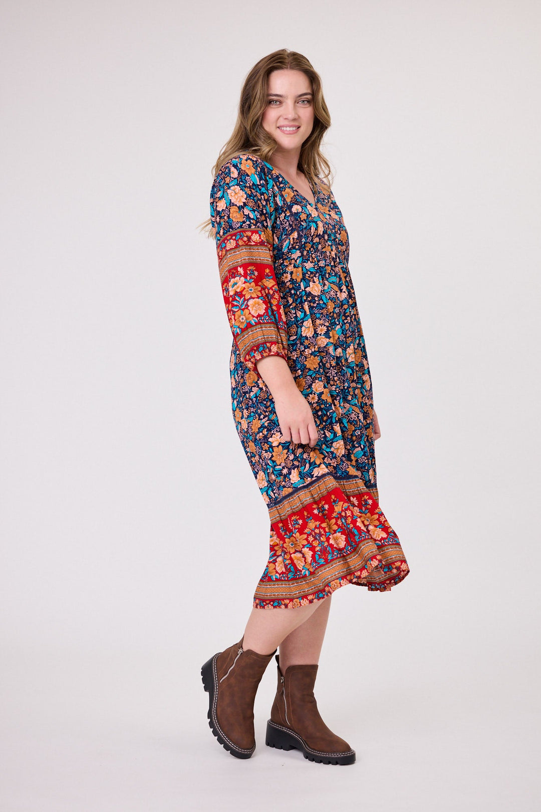 Sunday Boho Rachel Empire Seam Midi Dress Blue