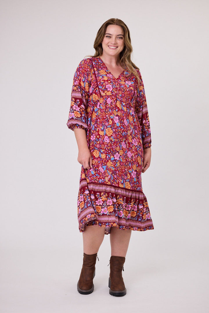 Sunday Boho Rachel Empire Seam Midi Dress Claret