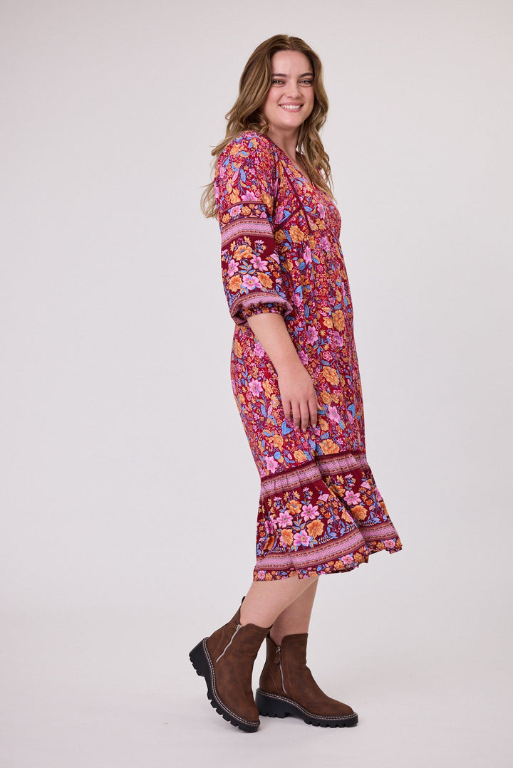 Sunday Boho Rachel Empire Seam Midi Dress Claret