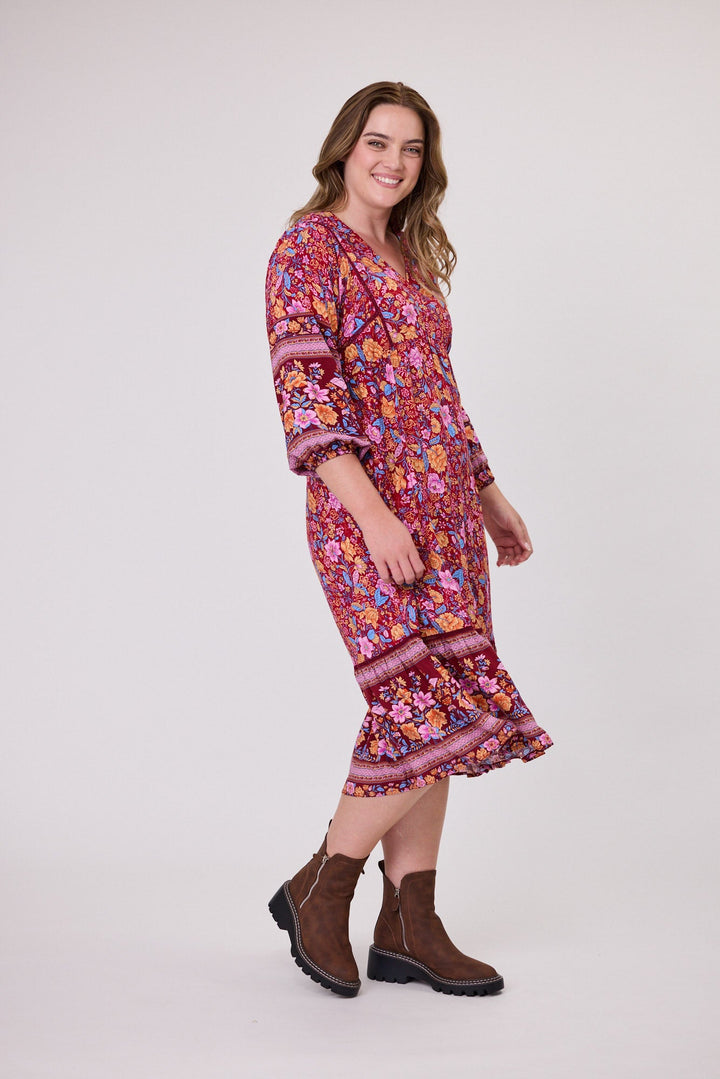 Sunday Boho Rachel Empire Seam Midi Dress Claret