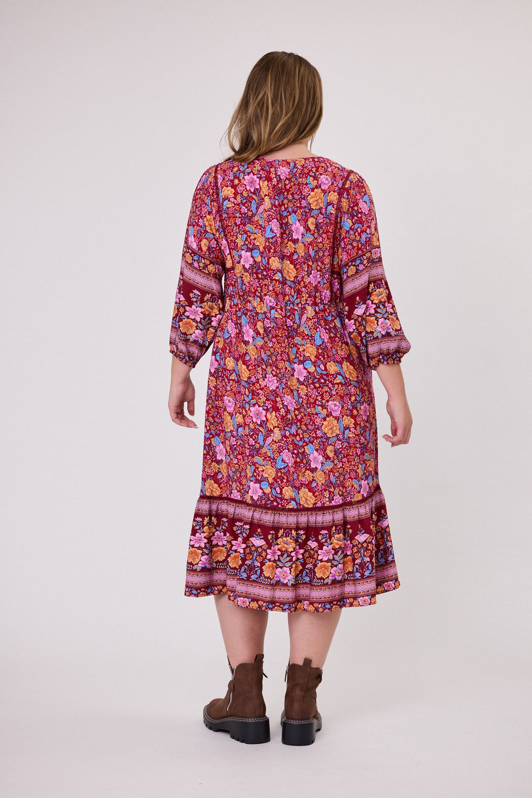Sunday Boho Rachel Empire Seam Midi Dress Claret