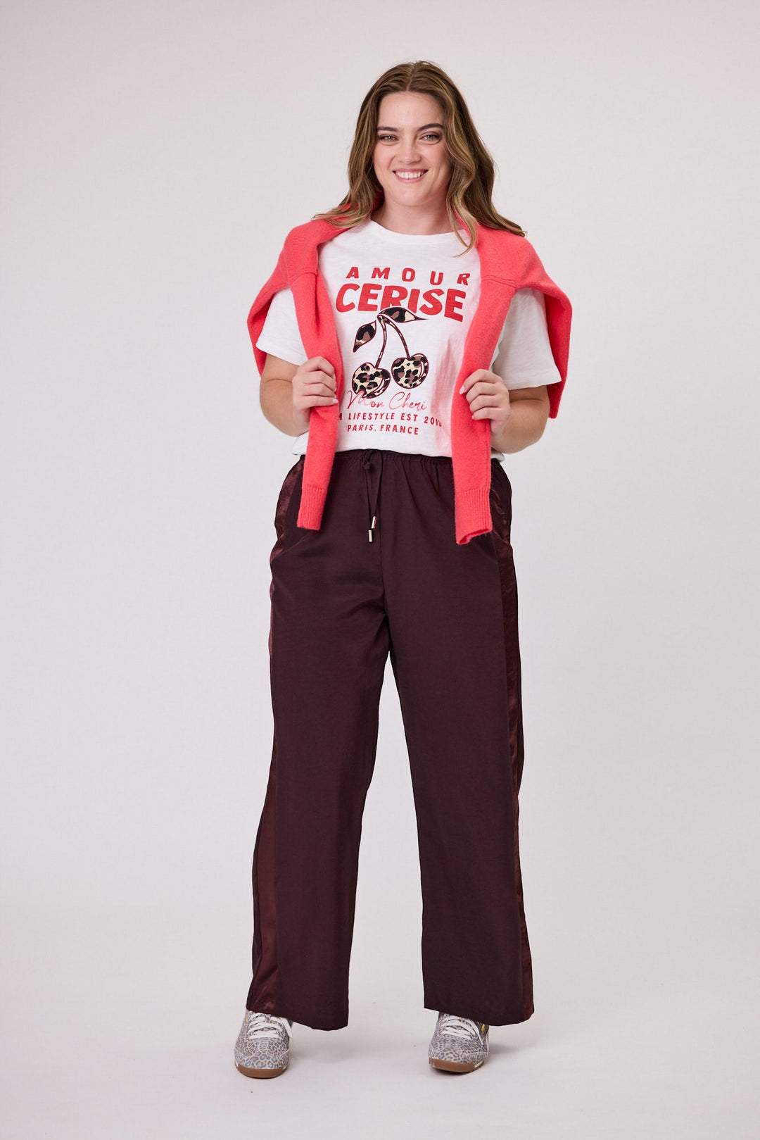 Gloss The Label Havanna Satin Stripe Pants Chocolate