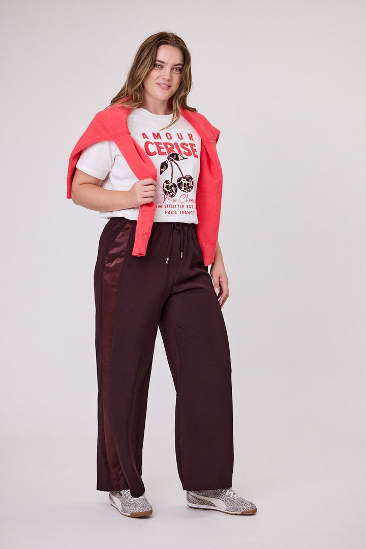 Gloss The Label Havanna Satin Stripe Pants Chocolate