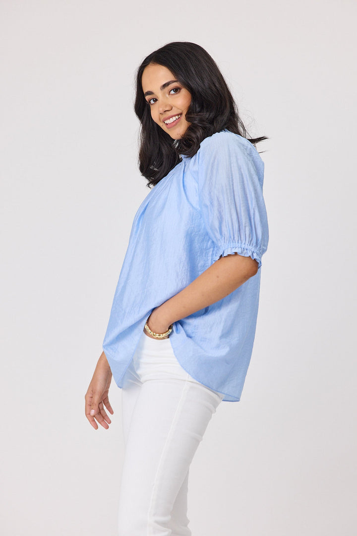 Gloss The Label Serena Peasant Top Light Blue