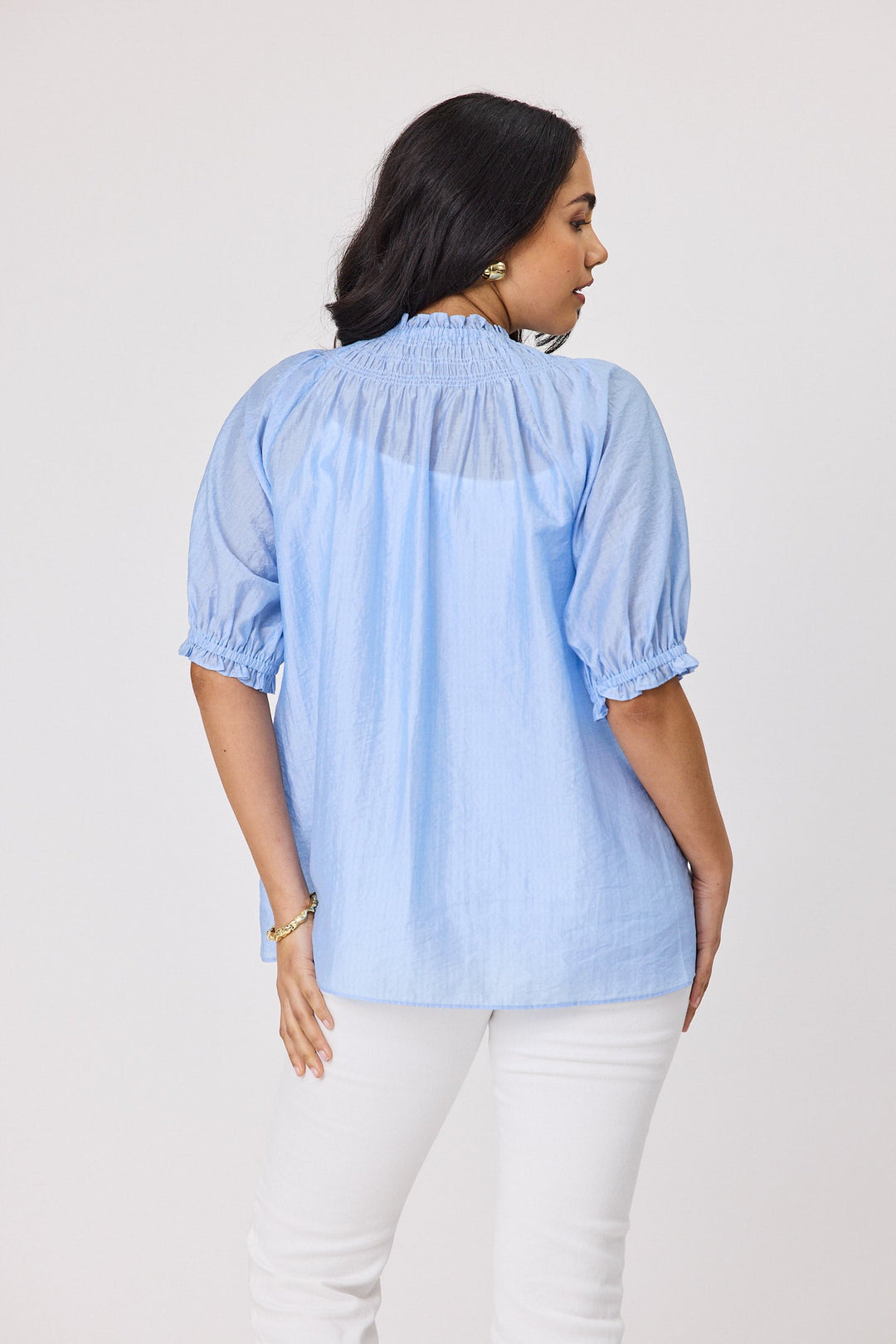 Gloss The Label Serena Peasant Top Light Blue