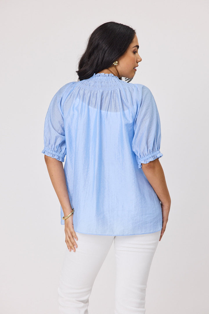 Gloss The Label Serena Peasant Top Light Blue