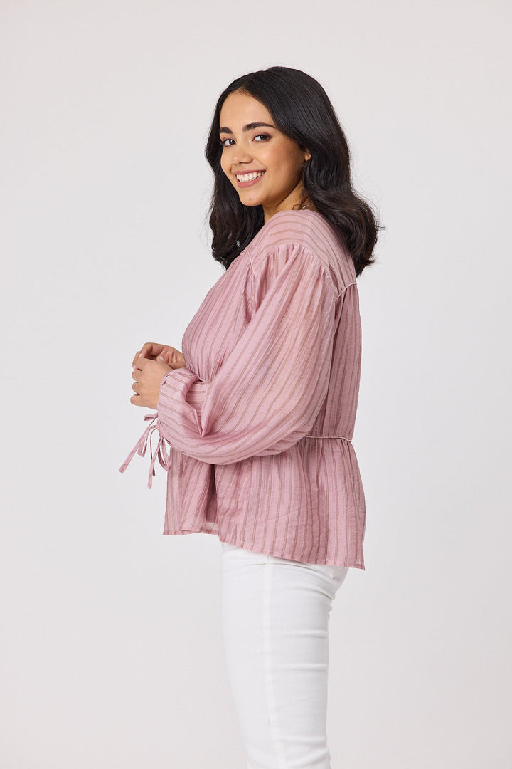 Label Tia Top Pink Chocolate Stripe