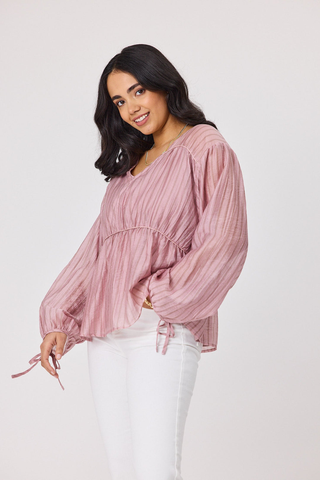 Label Tia Top Pink Chocolate Stripe