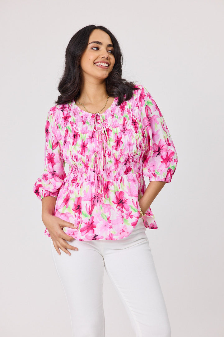 Sunday Boho Bella Floral Top Pink Print